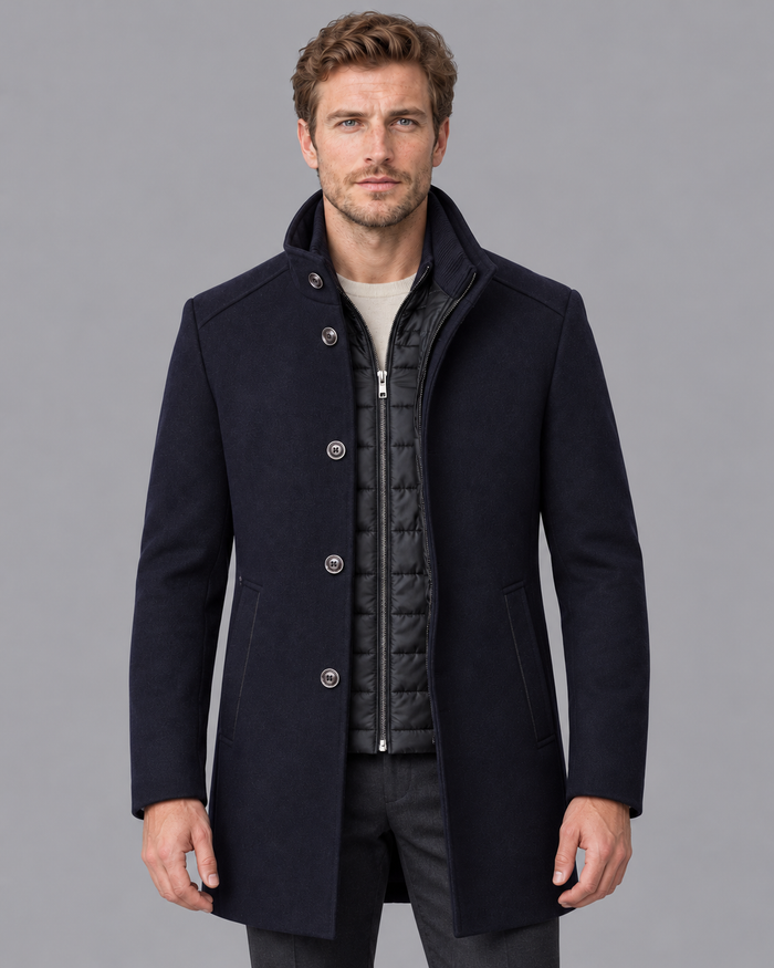 Men's Overcoat - Stand Collar Detachable Quilted Gilet Winter Coat