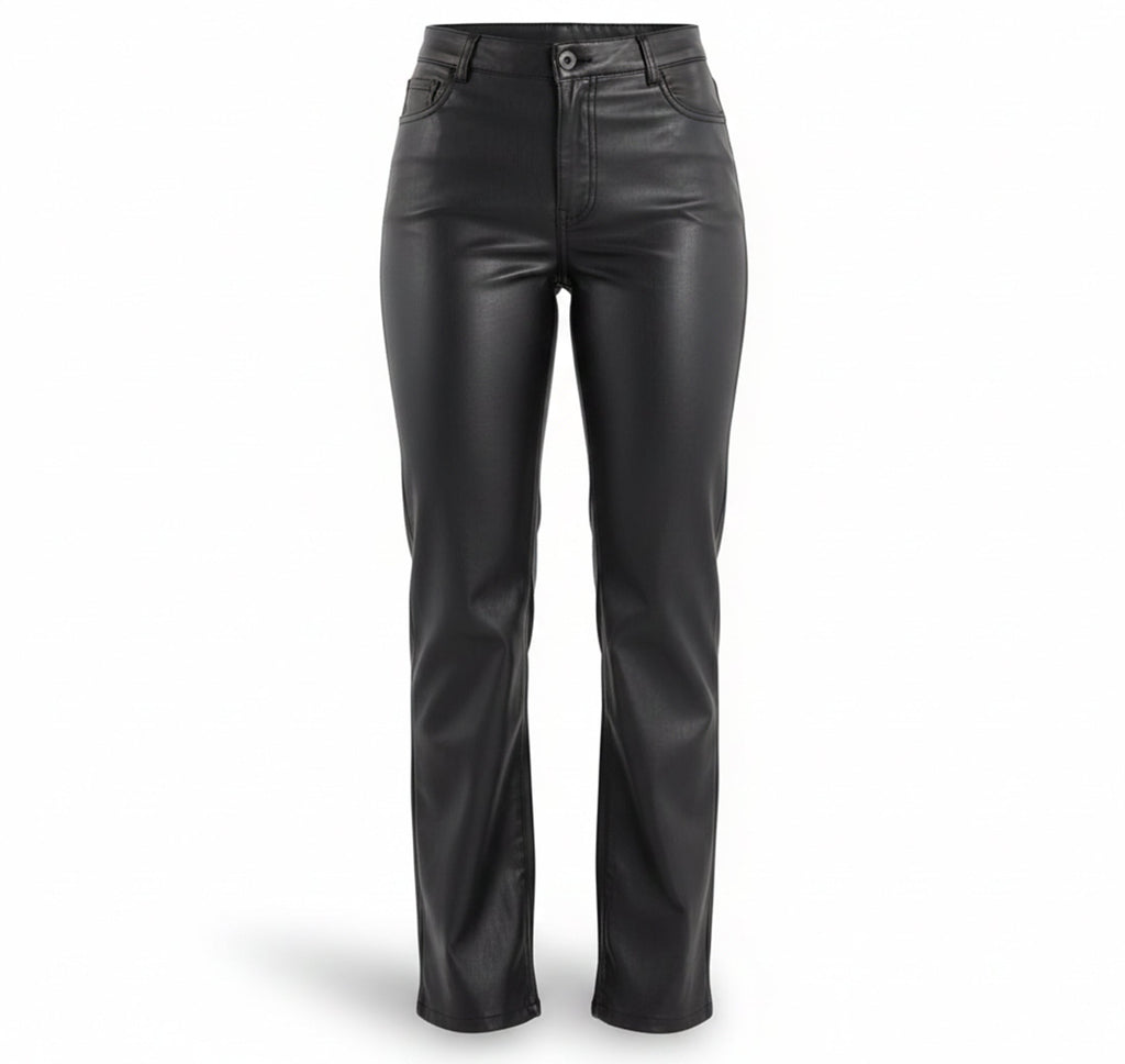 Women's Black Faux Leather Pants High Rise Slim Fit
