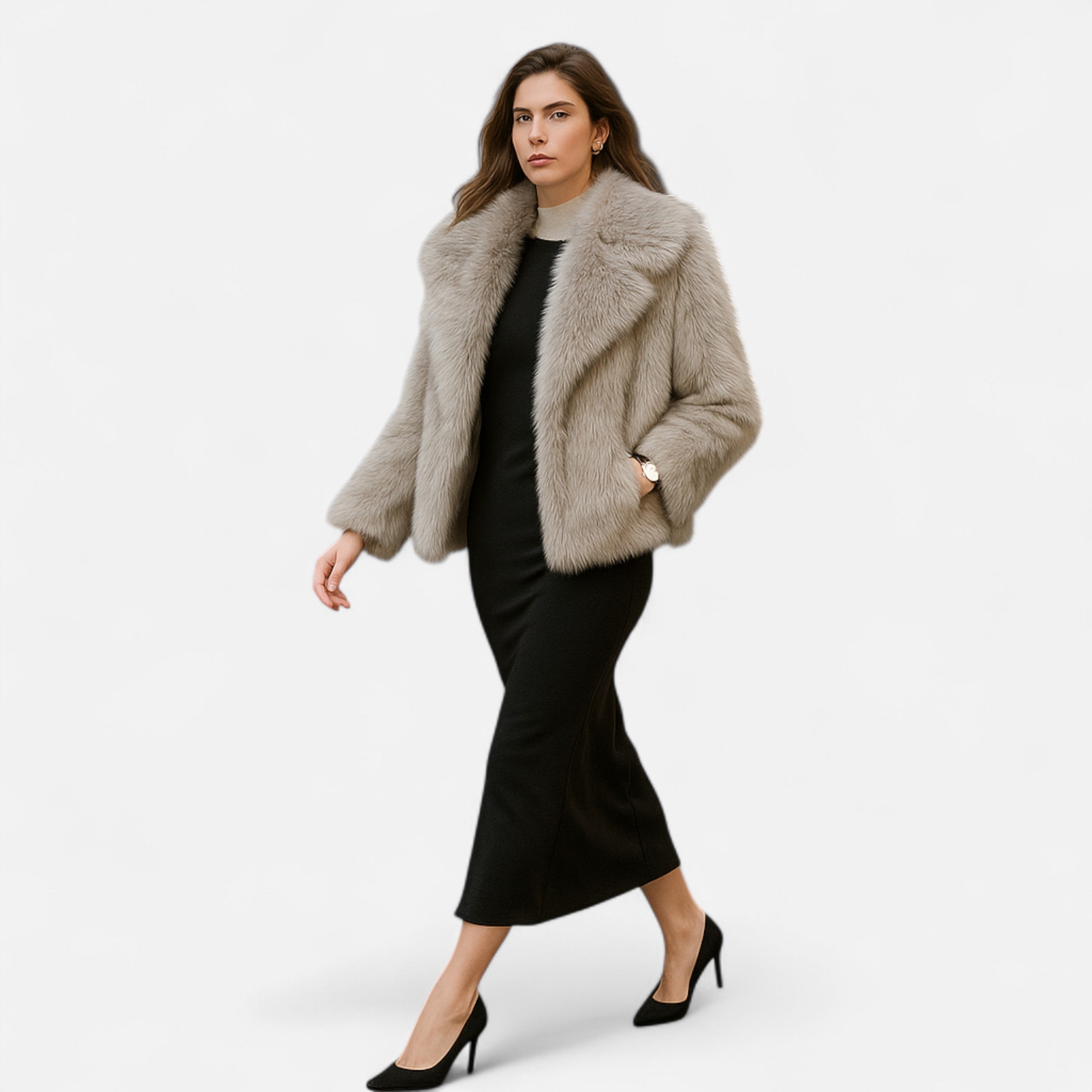 Women's Faux Fur Winter Coat Structured Silhouette