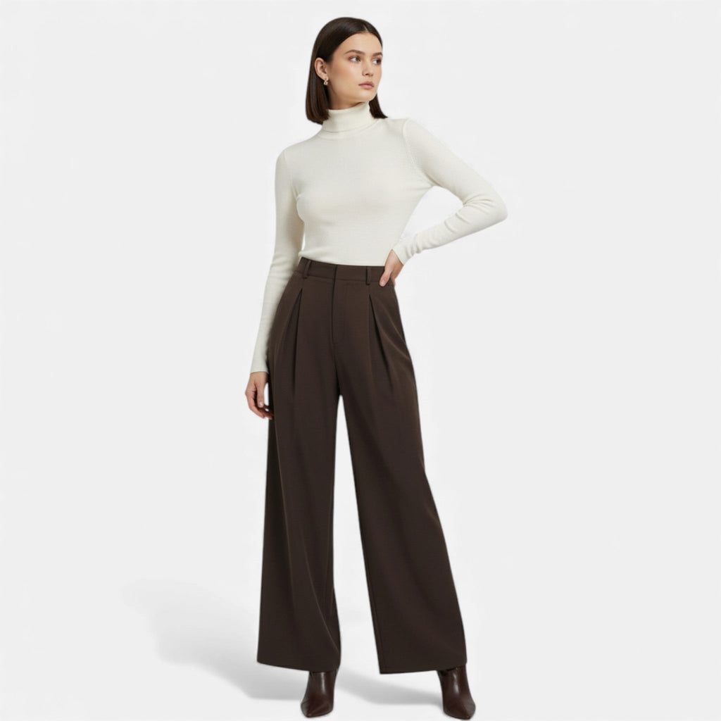 Women's Tailored Wide Leg Trousers Pleated Detail