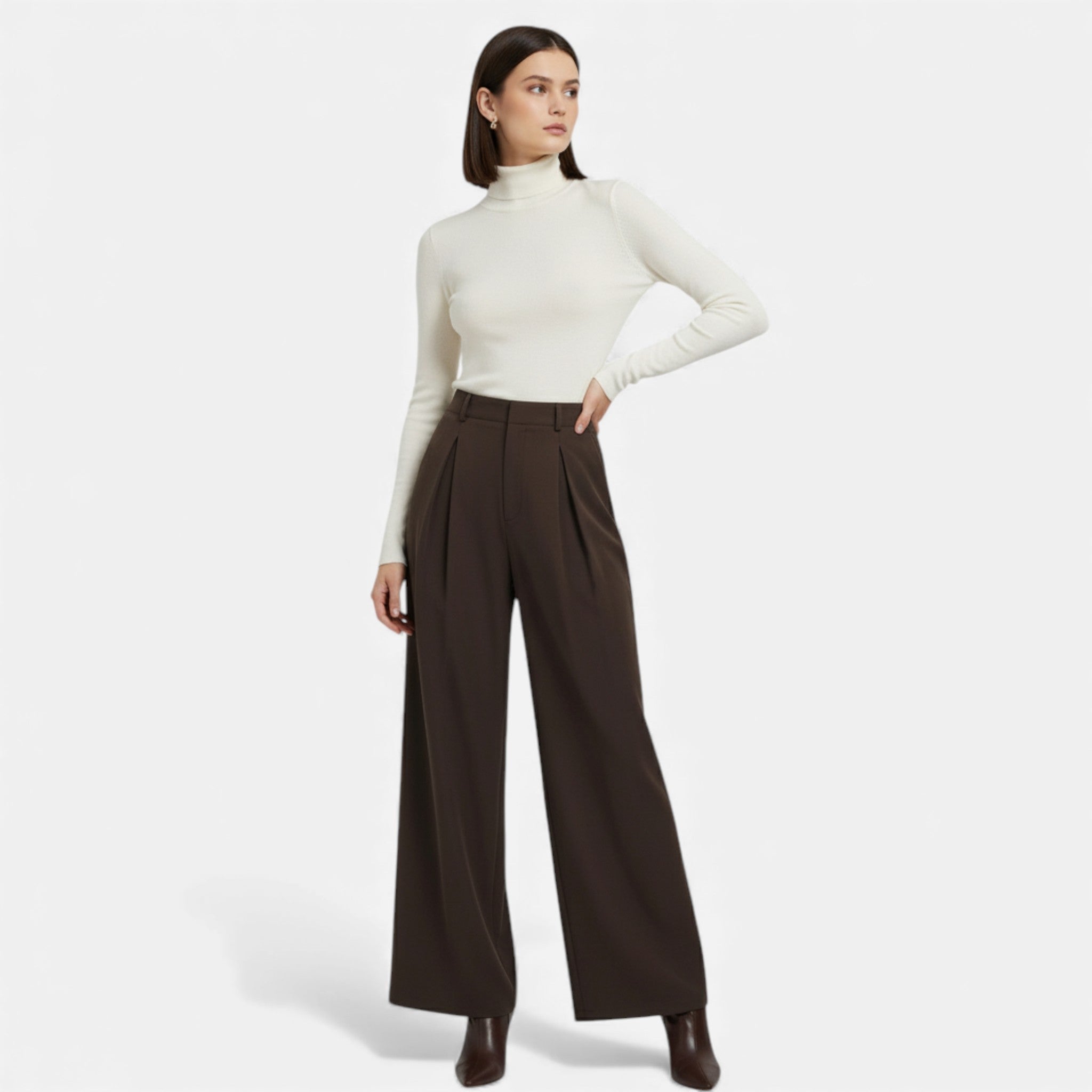 Women's Tailored Wide Leg Trousers Pleated Detail