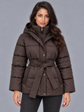 Women's Hooded Puffer Jacket - Quilted Belted Winter Coat