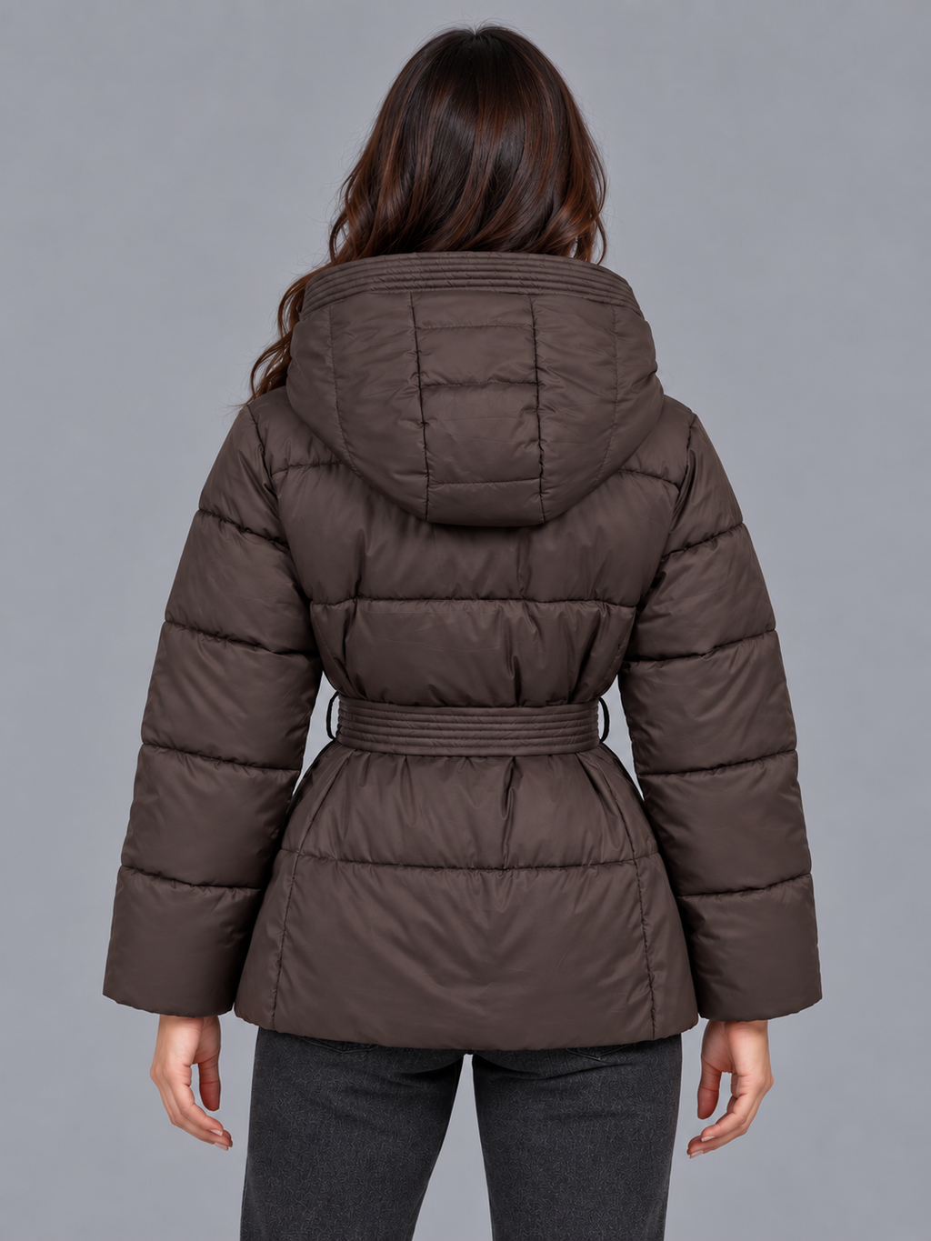Women's Hooded Puffer Jacket - Quilted Belted Winter Coat