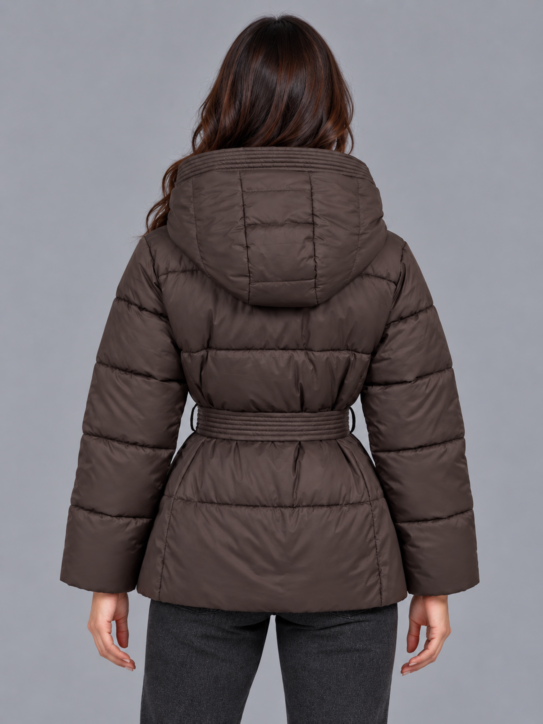 Women's Hooded Puffer Jacket - Quilted Belted Winter Coat