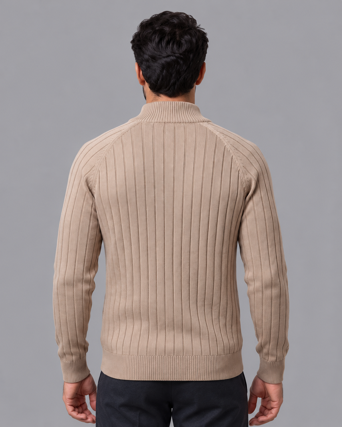 Men's Cardigan - Diamond Knit Full Zip Stand Collar Regular Fit