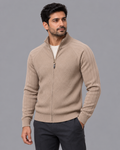 Men's Cardigan - Diamond Knit Full Zip Stand Collar Regular Fit