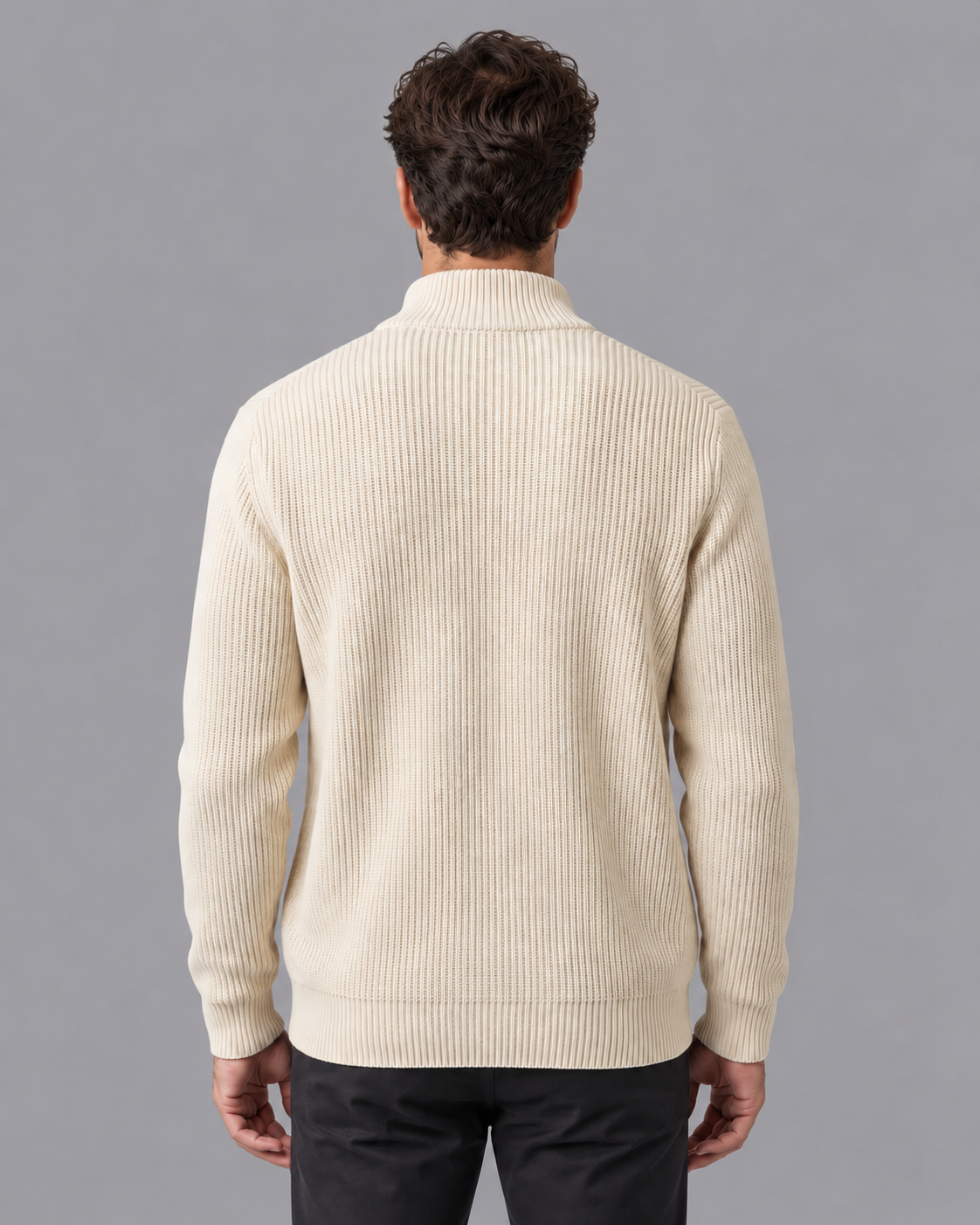 Men's Cardigan - Zip Up Ribbed Knit Stand Collar Regular Fit