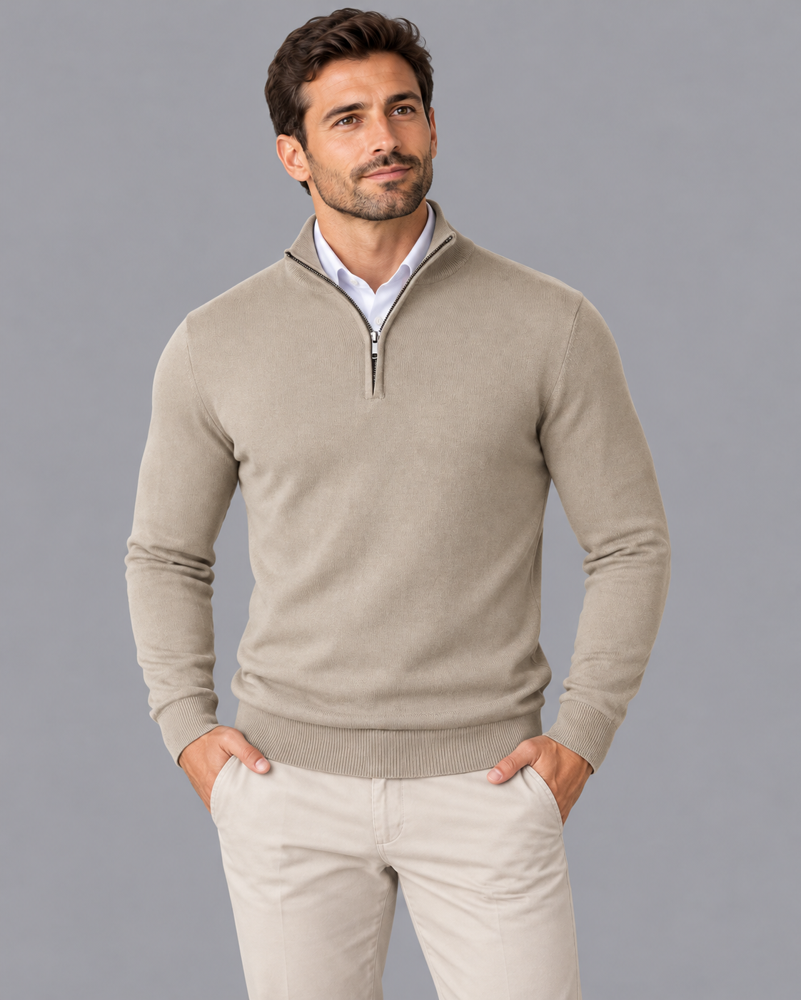 Men's Half Zip Jumper - Zip Neck Long Sleeve Smart Casual Pullover