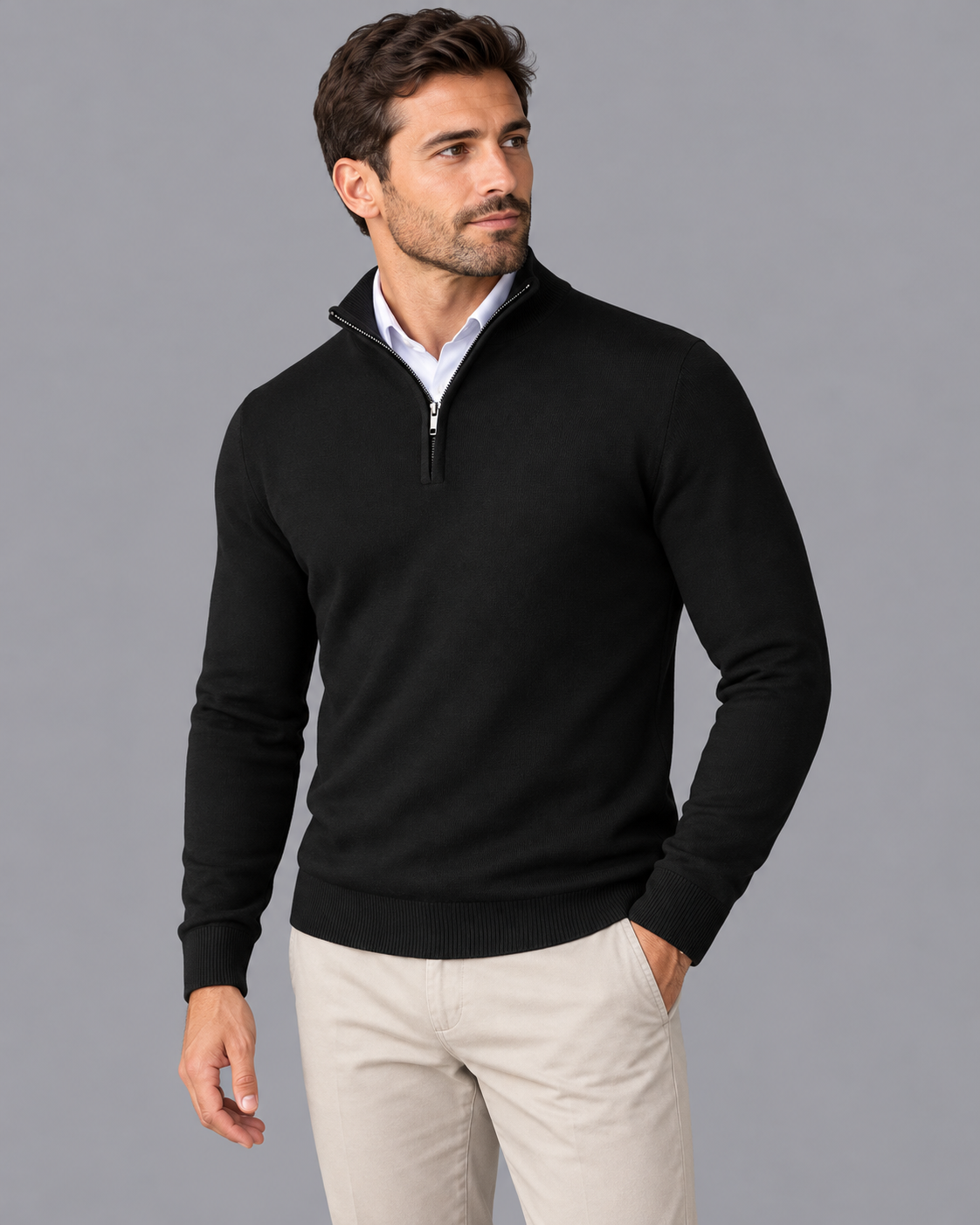 Men's Half Zip Jumper - Zip Neck Long Sleeve Smart Casual Pullover