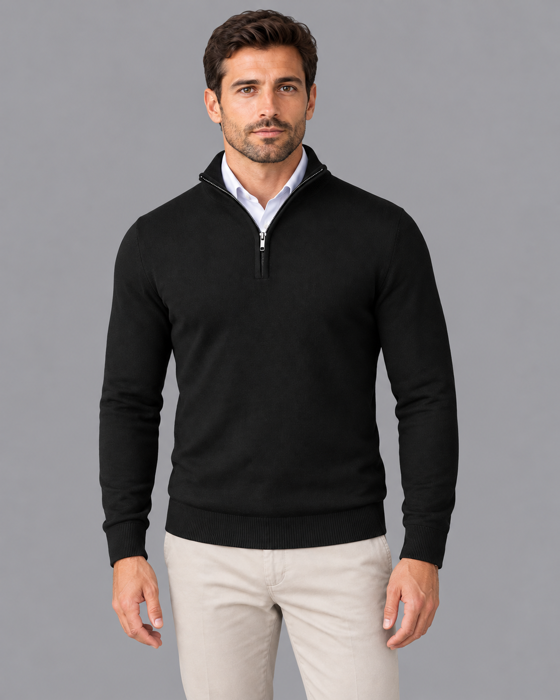 Men's Half Zip Jumper - Zip Neck Long Sleeve Smart Casual Pullover