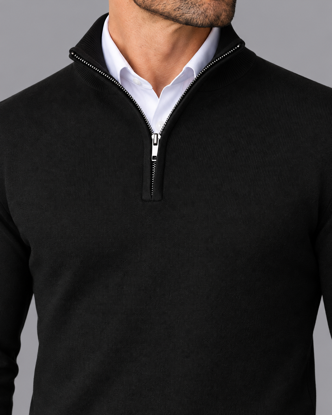 Men's Half Zip Jumper - Zip Neck Long Sleeve Smart Casual Pullover