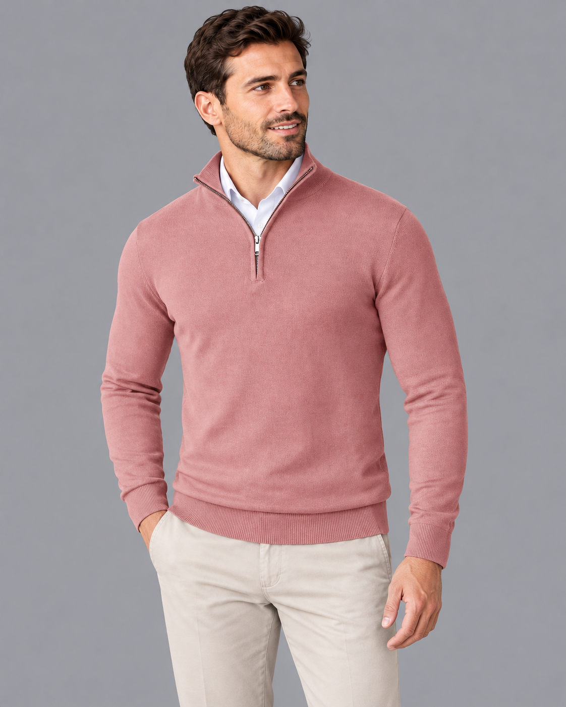 Men's Half Zip Jumper - Zip Neck Long Sleeve Smart Casual Pullover