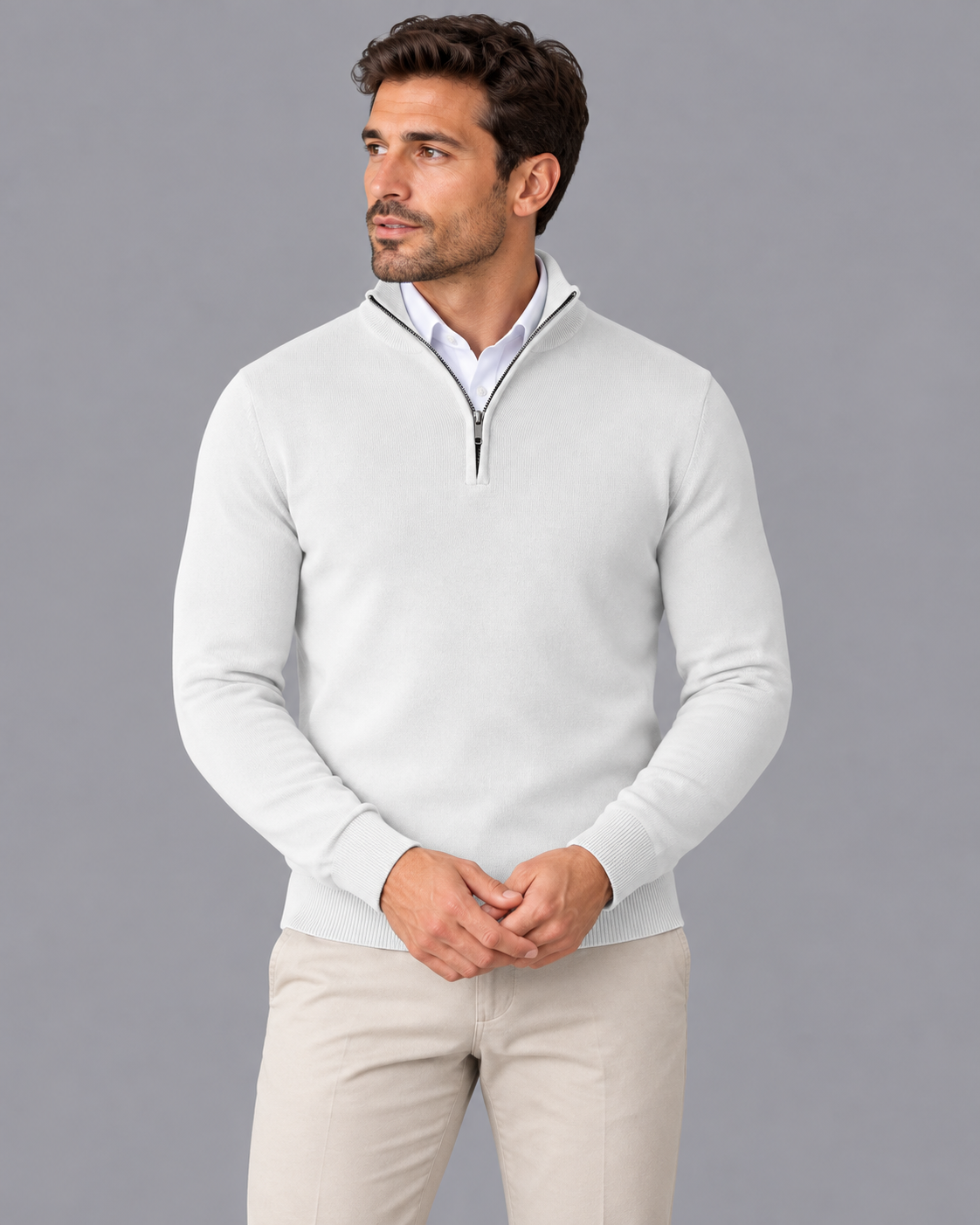 Men's Half Zip Jumper - Zip Neck Long Sleeve Smart Casual Pullover
