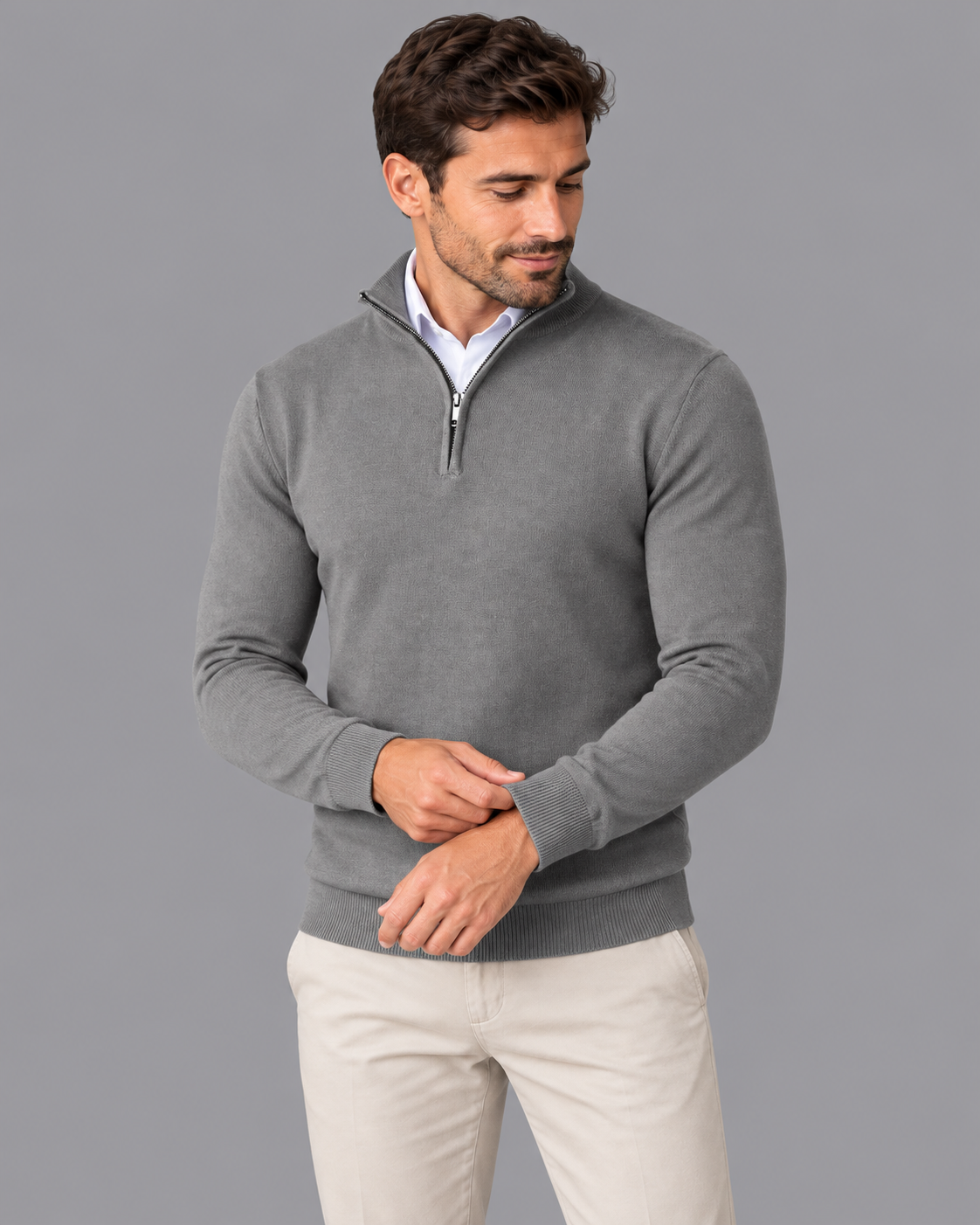 Men's Half Zip Jumper - Zip Neck Long Sleeve Smart Casual Pullover