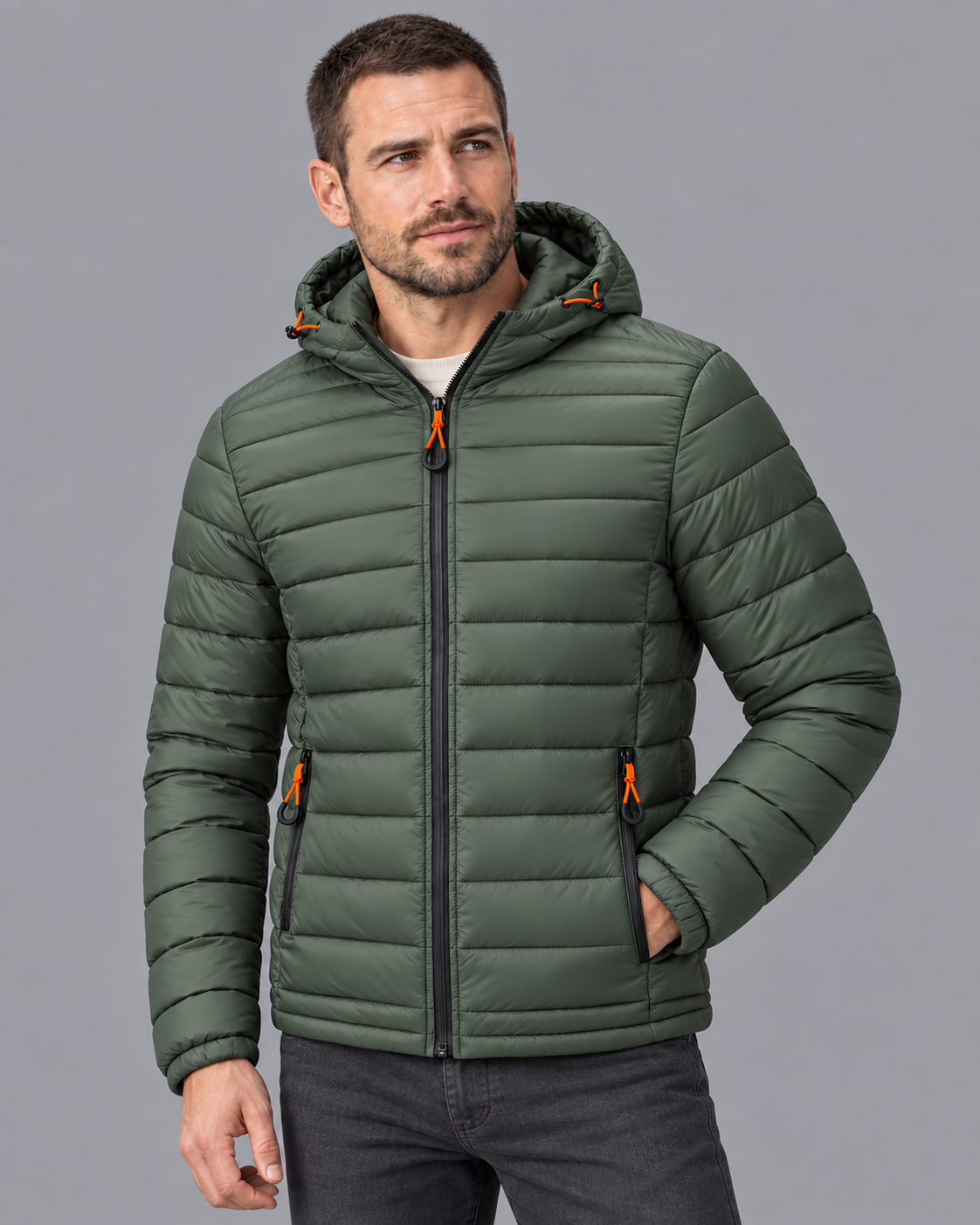 Men's Hooded Puffer Jacket - Lightweight Quilted Winter Coat