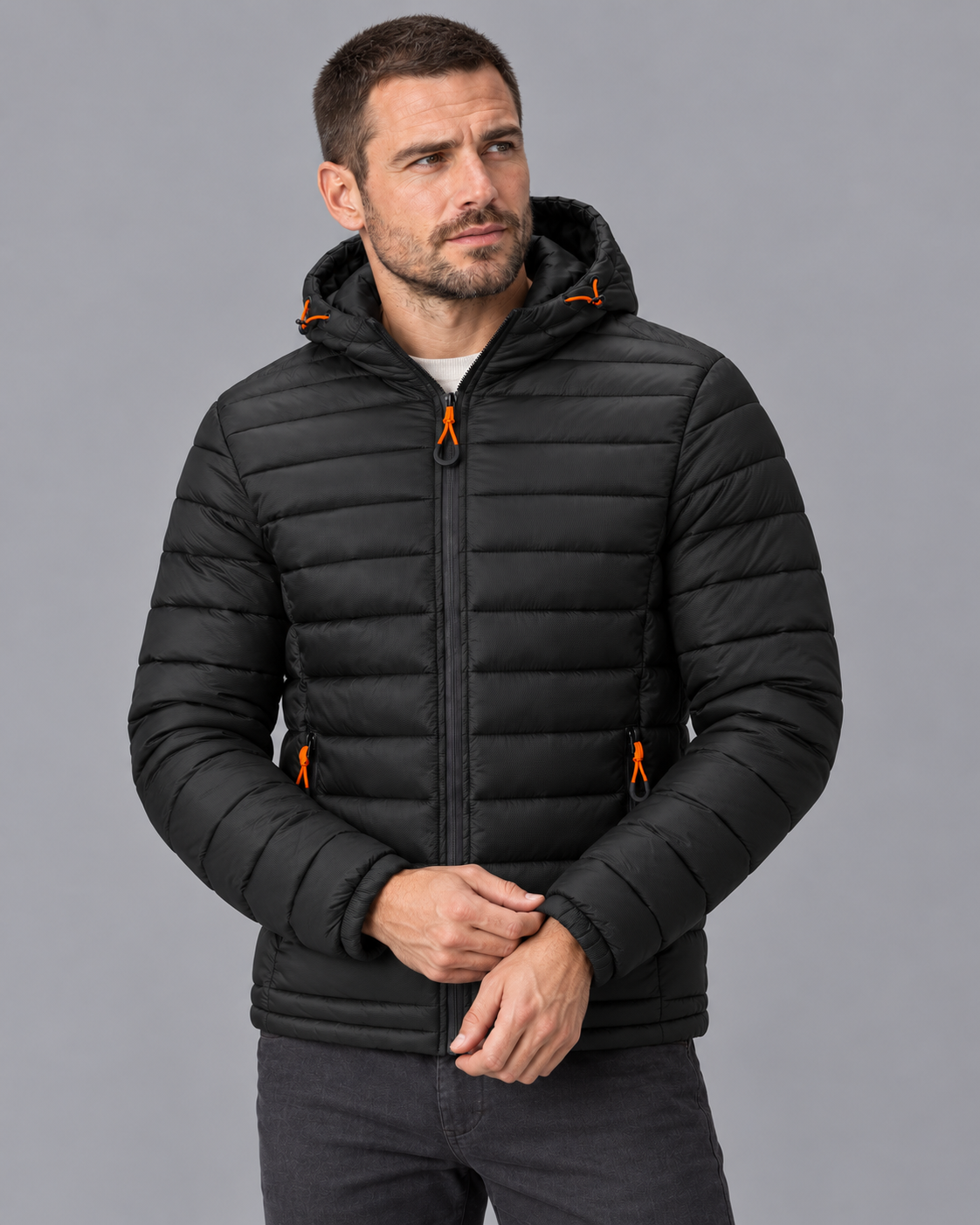 Men's Hooded Puffer Jacket - Lightweight Quilted Winter Coat