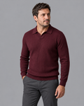 Men's Knitted Polo - Ribbed Open Collar V Neck Regular Fit
