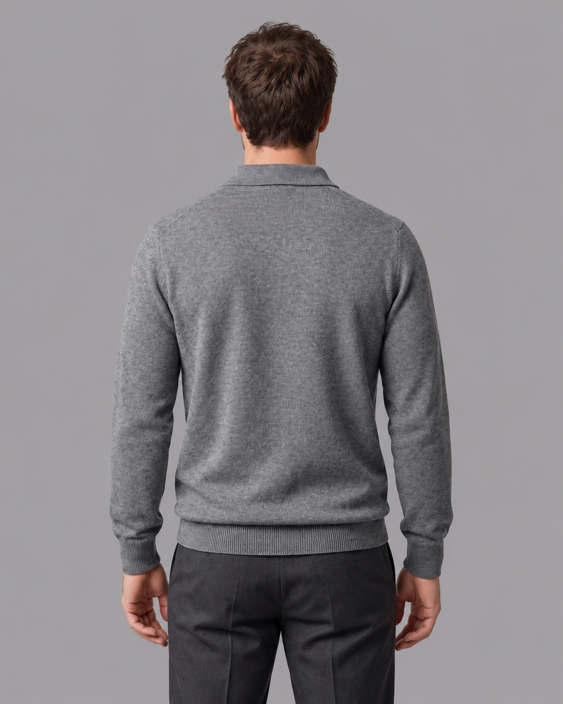 Men's Knitted Polo - Wool Button Placket Long Sleeve Regular Fit
