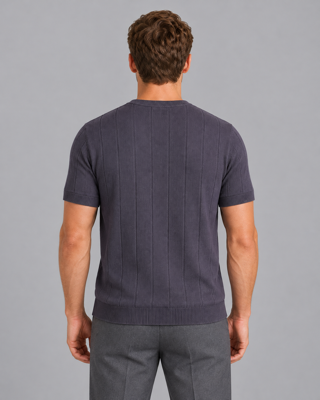 Men's Knitted T Shirt - Fine Knit Crew Neck Short Sleeve Regular Fit