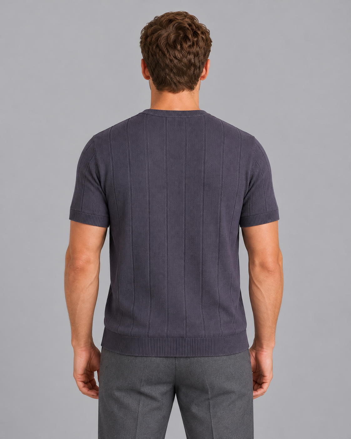 Men's Knitted T Shirt - Fine Knit Crew Neck Short Sleeve Regular Fit