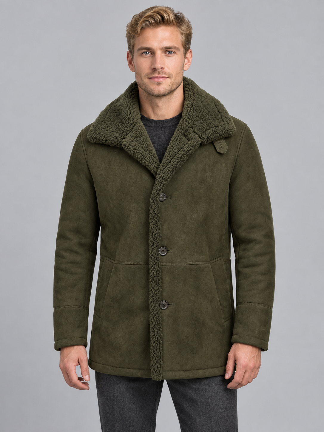 Men's Long Coat - Plush Lined Wide Collar Winter Overcoat
