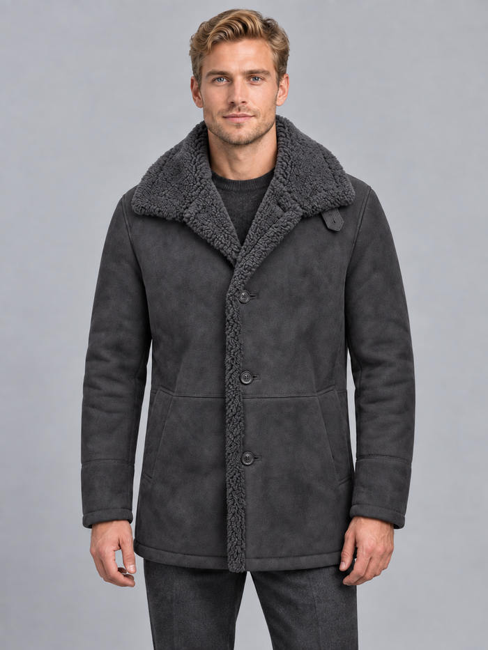 Men's Long Coat - Plush Lined Wide Collar Winter Overcoat