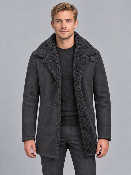 Men's Long Coat - Plush Lined Wide Collar Winter Overcoat