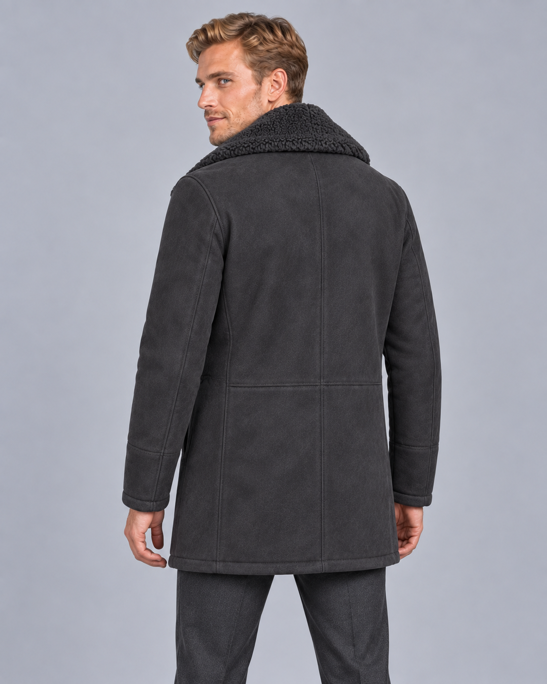 Men's Long Coat - Plush Lined Wide Collar Winter Overcoat