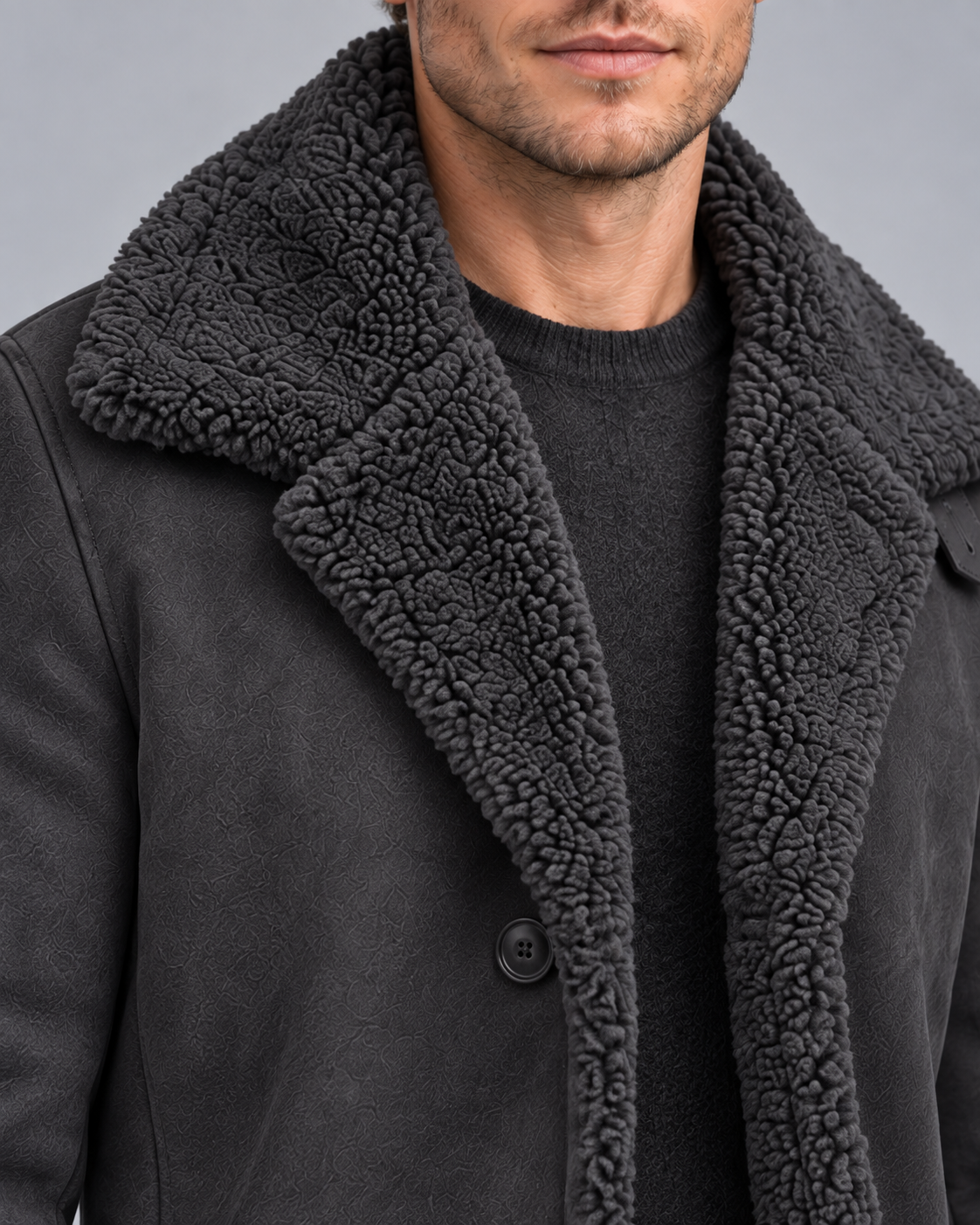 Men's Long Coat - Plush Lined Wide Collar Winter Overcoat