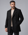 Men's Overcoat - Double Breasted Notch Lapel Quilted Lining Winter