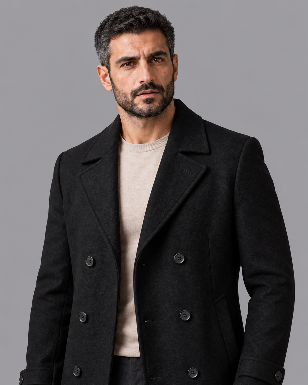 Men's Overcoat - Double Breasted Notch Lapel Quilted Lining Winter