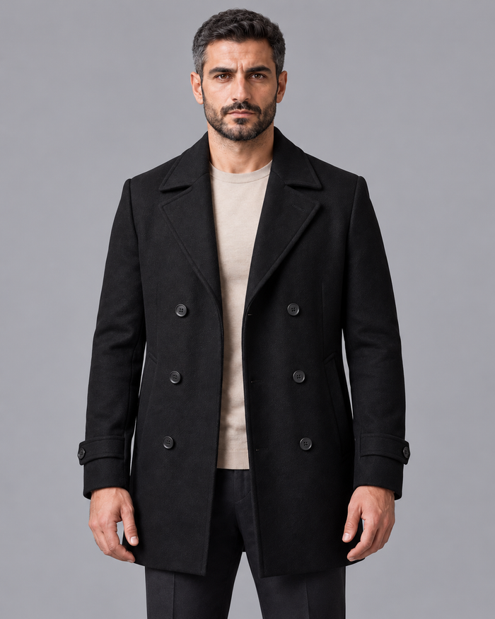 Men's Overcoat - Double Breasted Notch Lapel Quilted Lining Winter