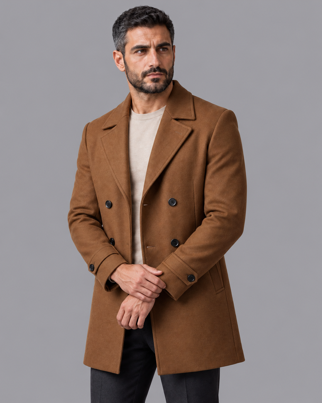 Men's Overcoat - Double Breasted Notch Lapel Quilted Lining Winter