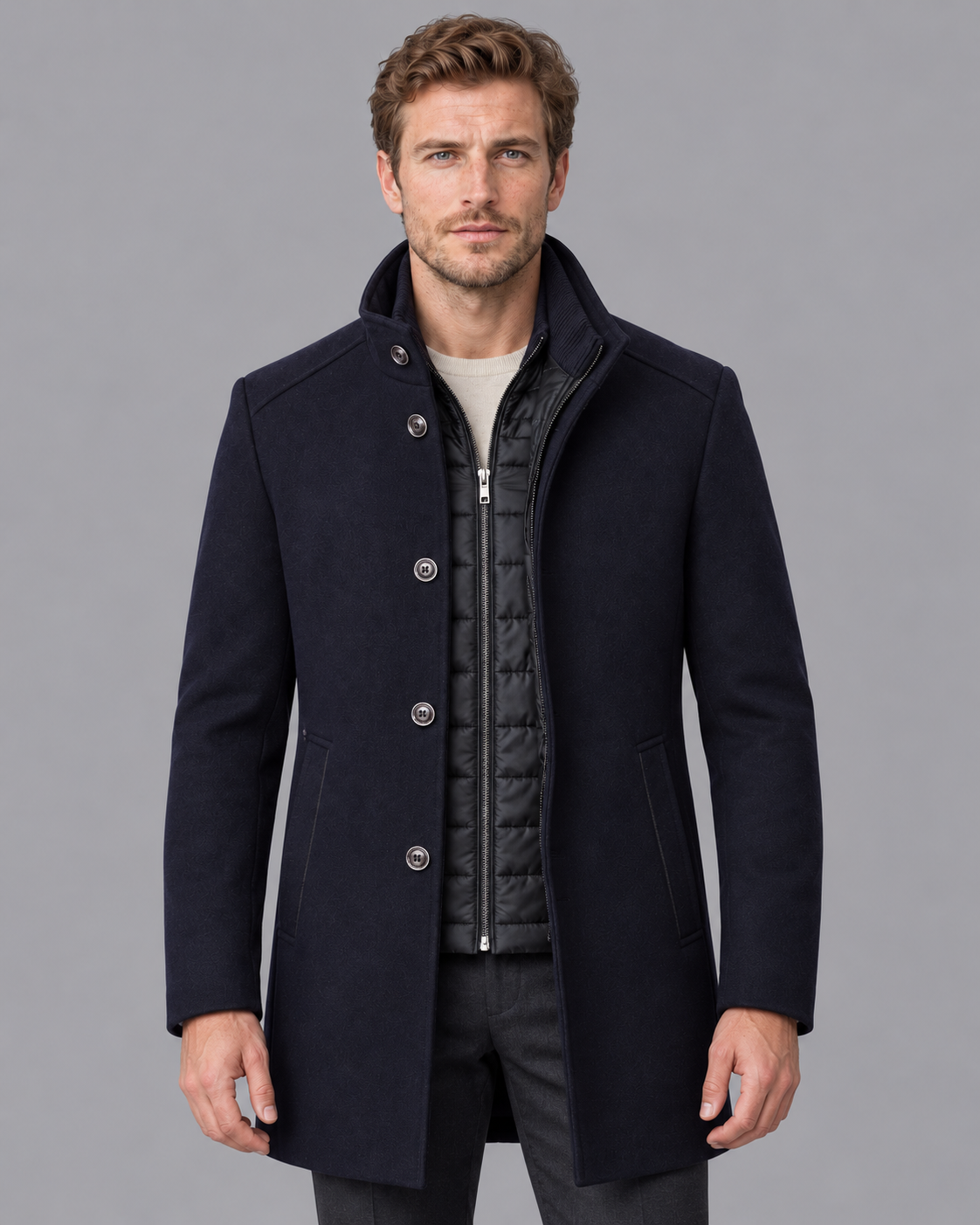 Men's Overcoat - Stand Collar Detachable Quilted Gilet Winter Coat