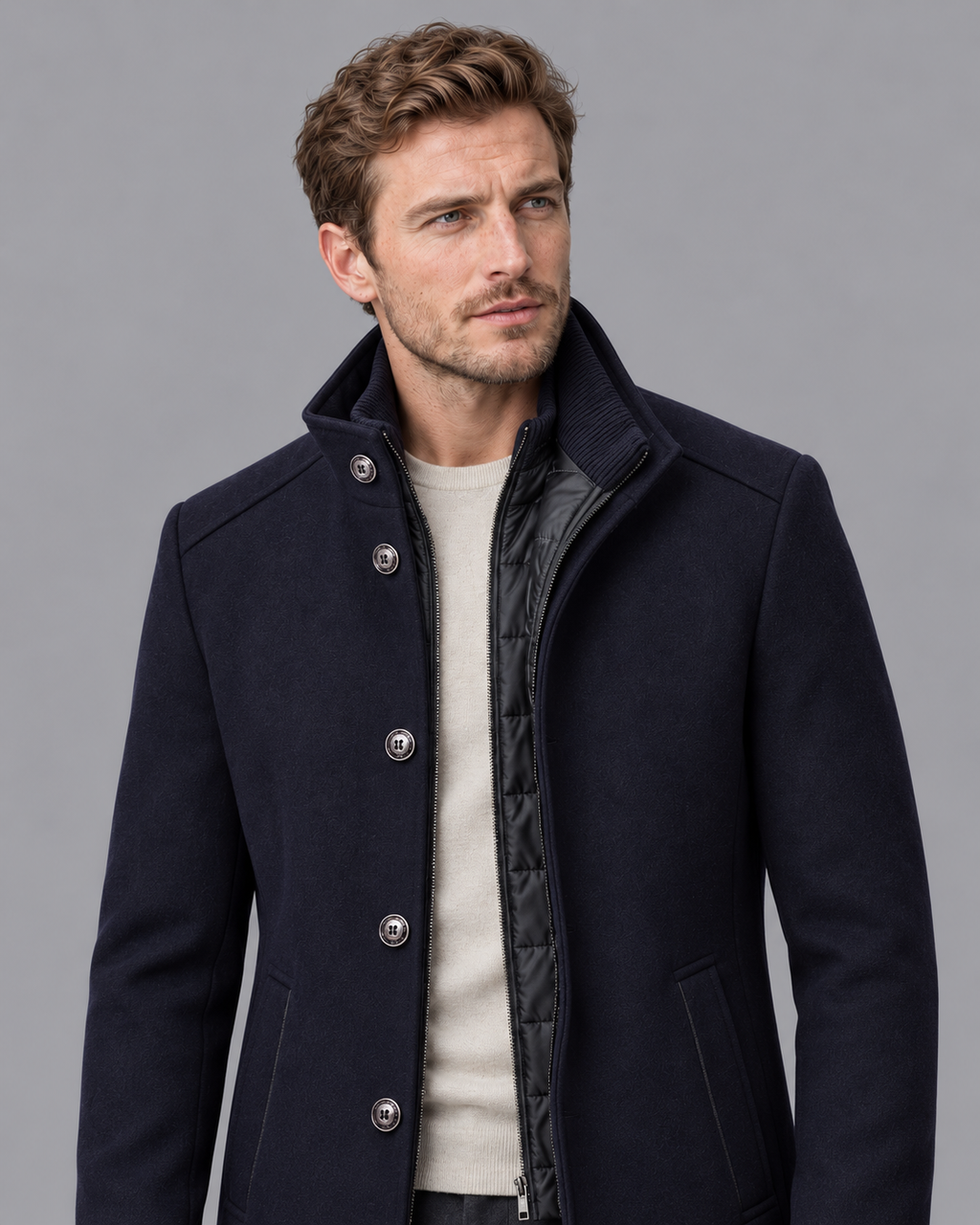 Men's Overcoat - Stand Collar Detachable Quilted Gilet Winter Coat