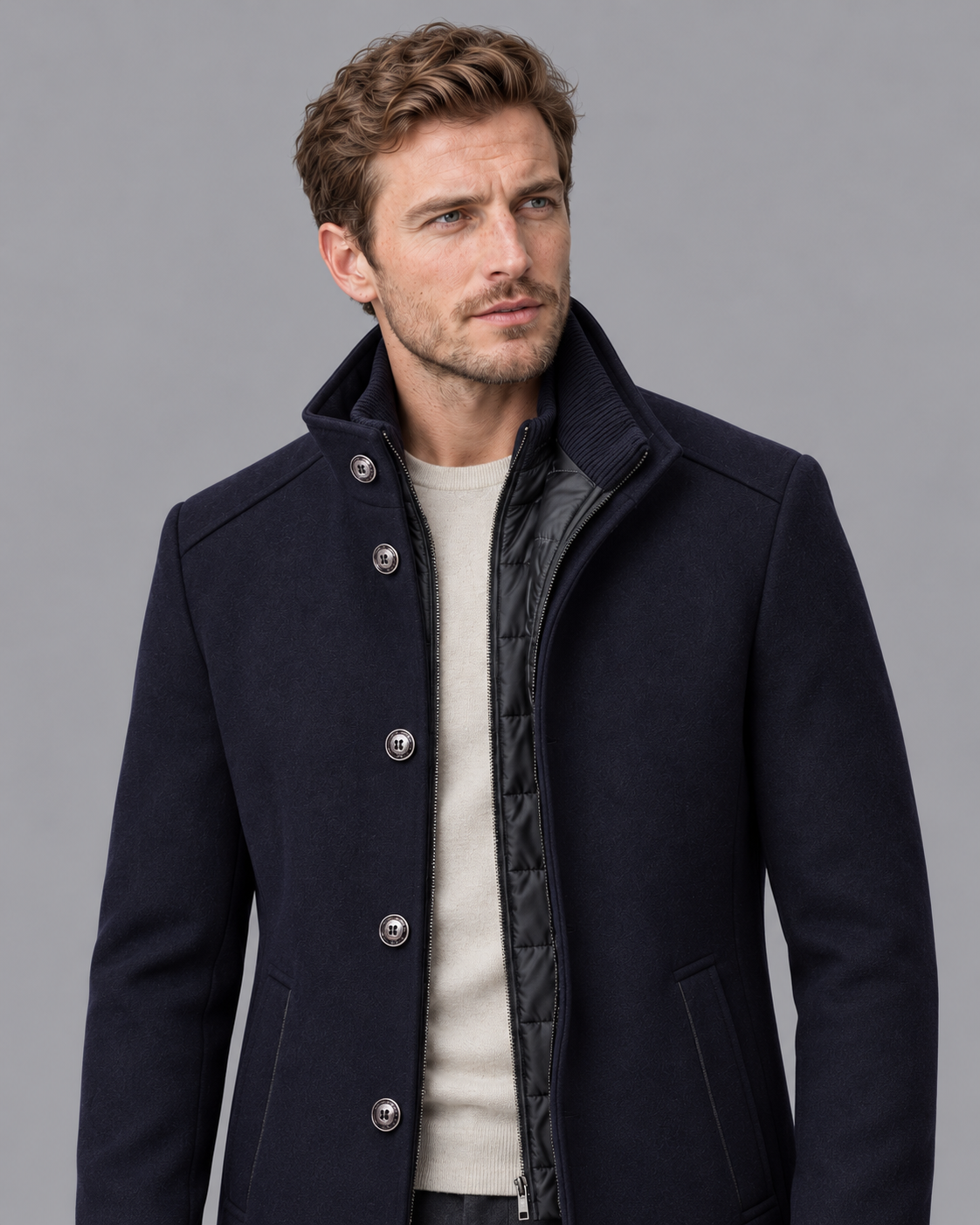 Men's Overcoat - Stand Collar Detachable Quilted Gilet Winter Coat