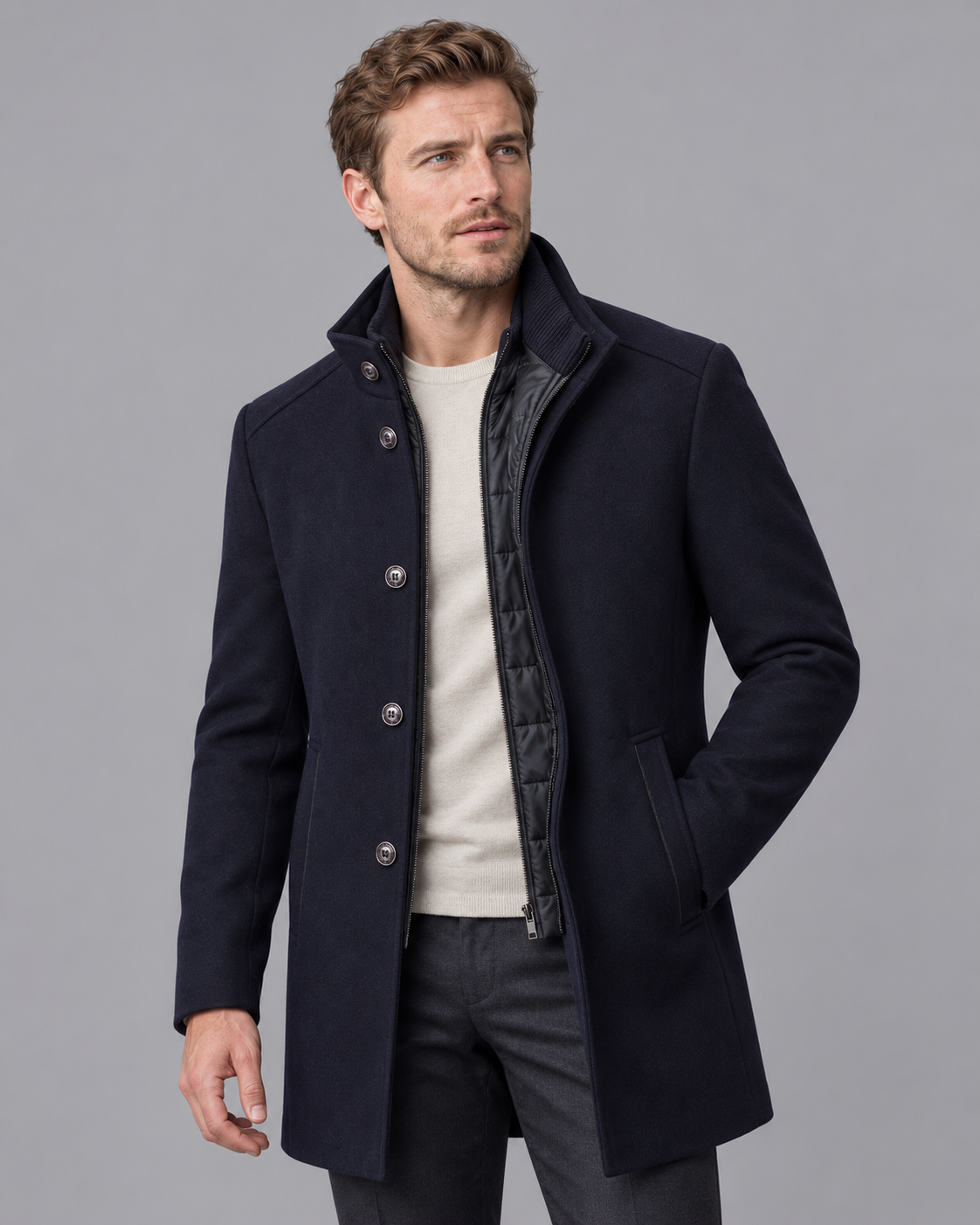 Men's Overcoat - Stand Collar Detachable Quilted Gilet Winter Coat