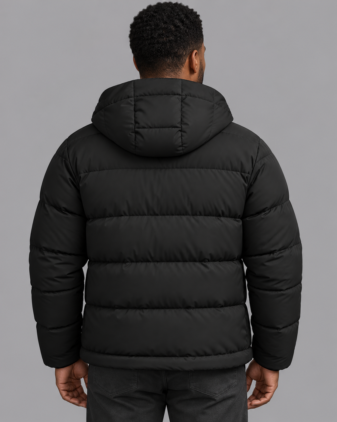 Men's Padded Puffer Jacket - Hooded Full Zip Hip Length Winter Coat
