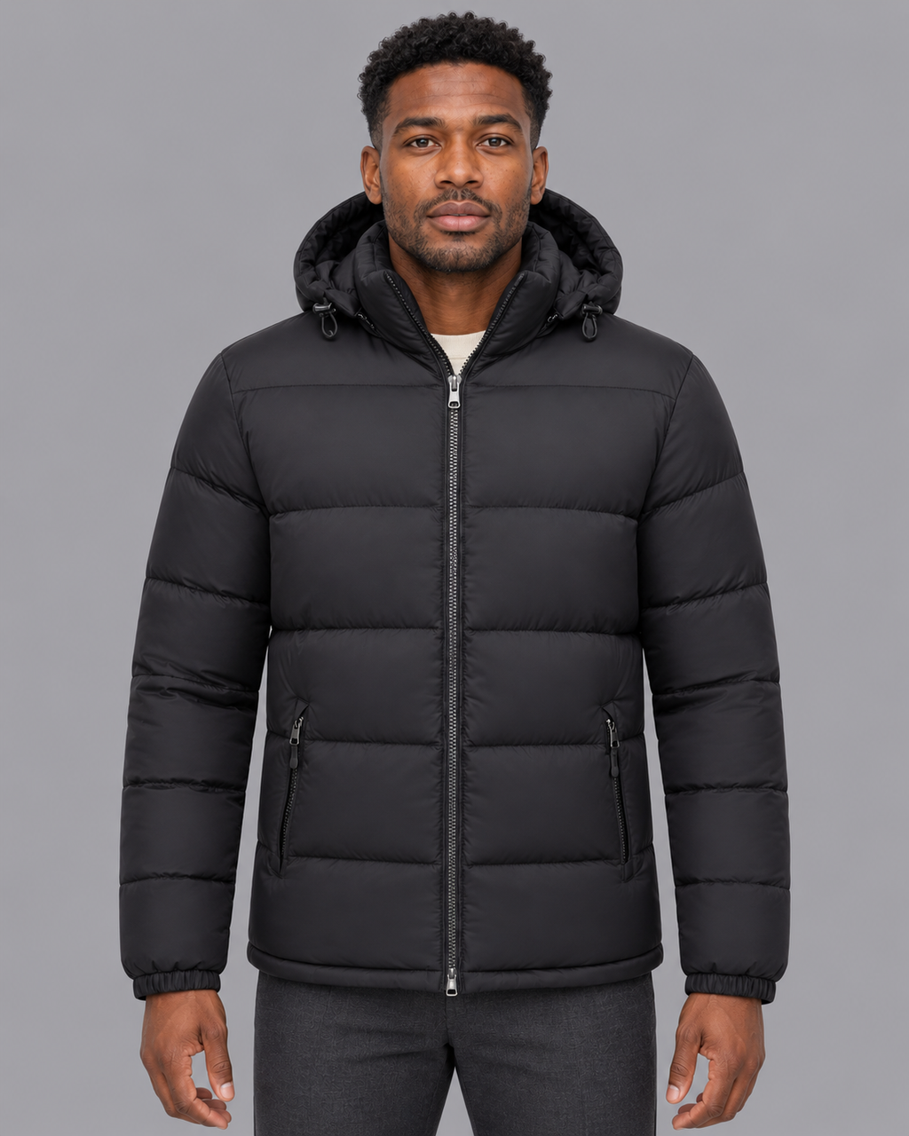 Men's Puffer Jacket - Hooded Channel Quilted Full Zip Winter Coat