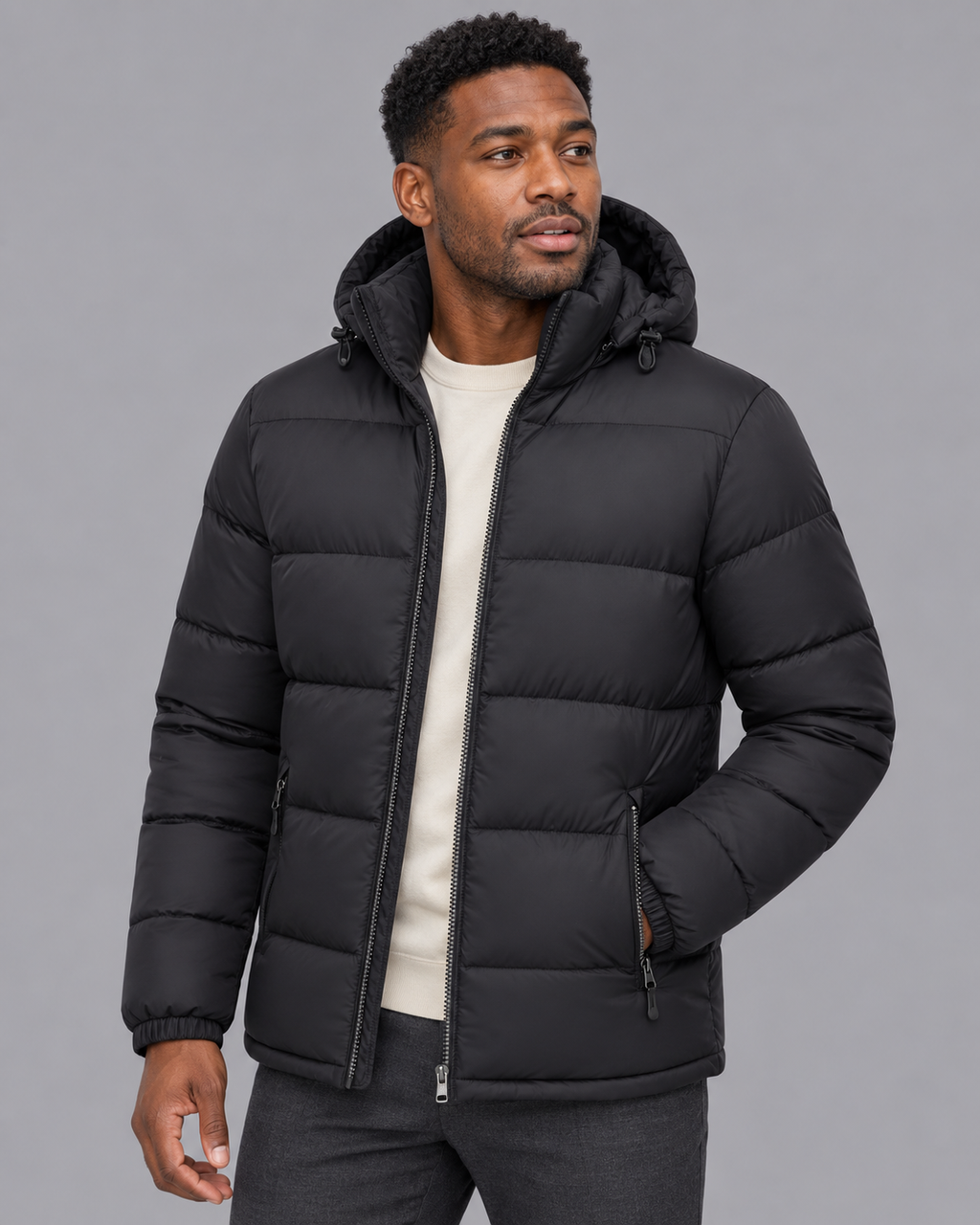 Men's Puffer Jacket - Hooded Channel Quilted Full Zip Winter Coat