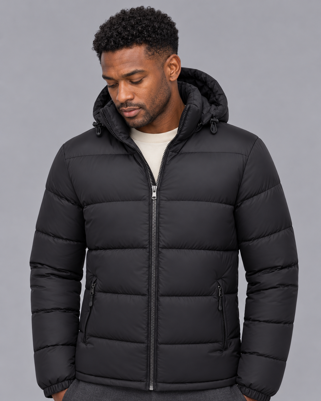 Men's Puffer Jacket - Hooded Channel Quilted Full Zip Winter Coat