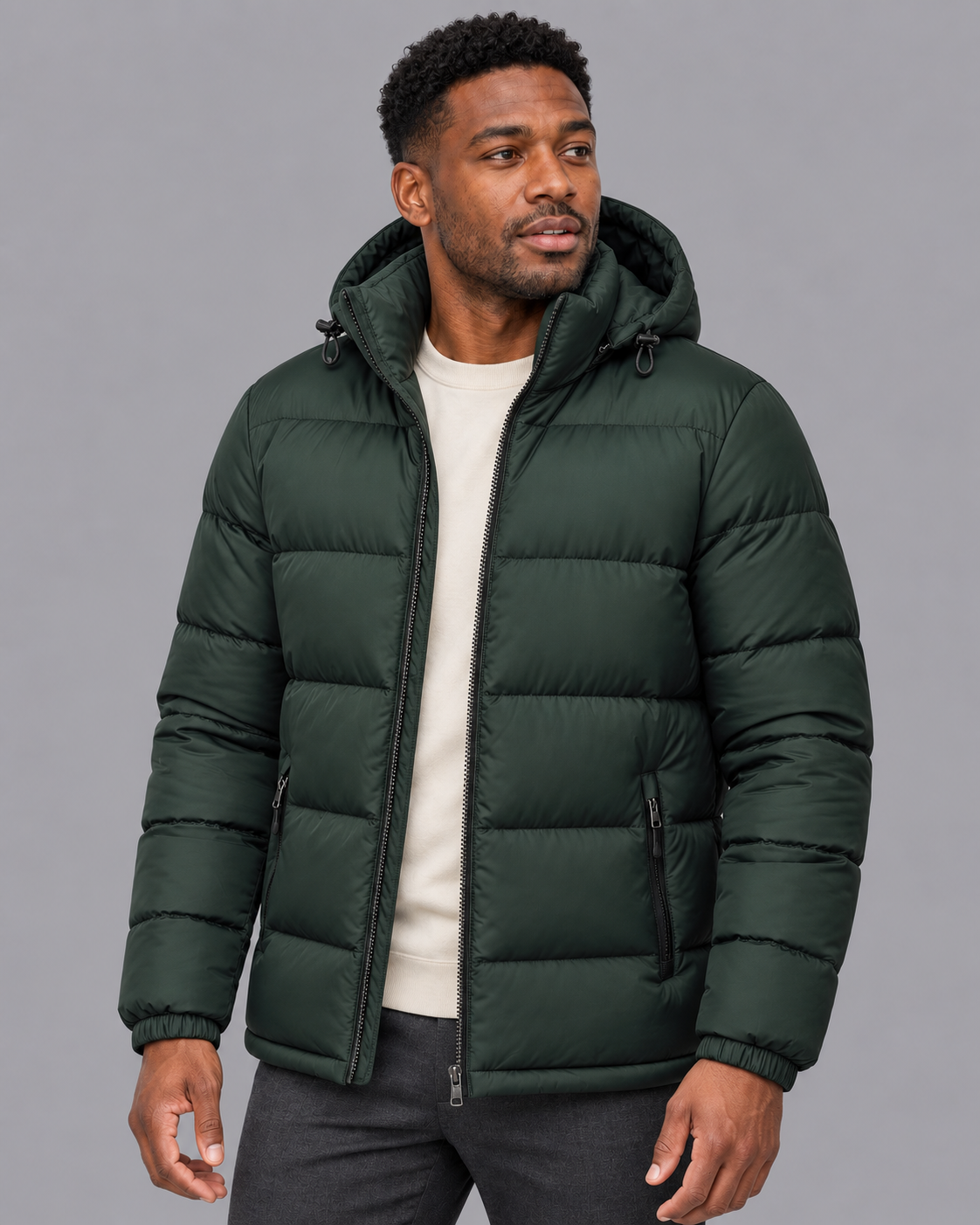 Men's Puffer Jacket - Hooded Channel Quilted Full Zip Winter Coat
