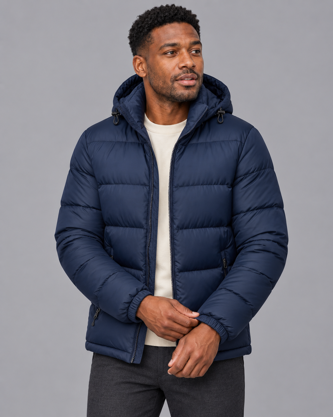 Men's Puffer Jacket - Hooded Channel Quilted Full Zip Winter Coat