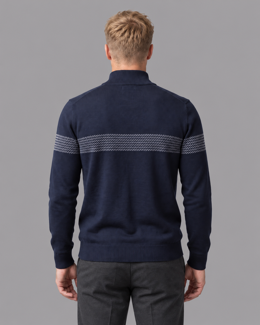 Men's Quarter Zip Jumper - Chevron Stripe Stand Collar Regular Fit