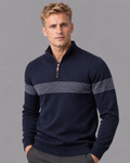 Men's Quarter Zip Jumper - Chevron Stripe Stand Collar Regular Fit