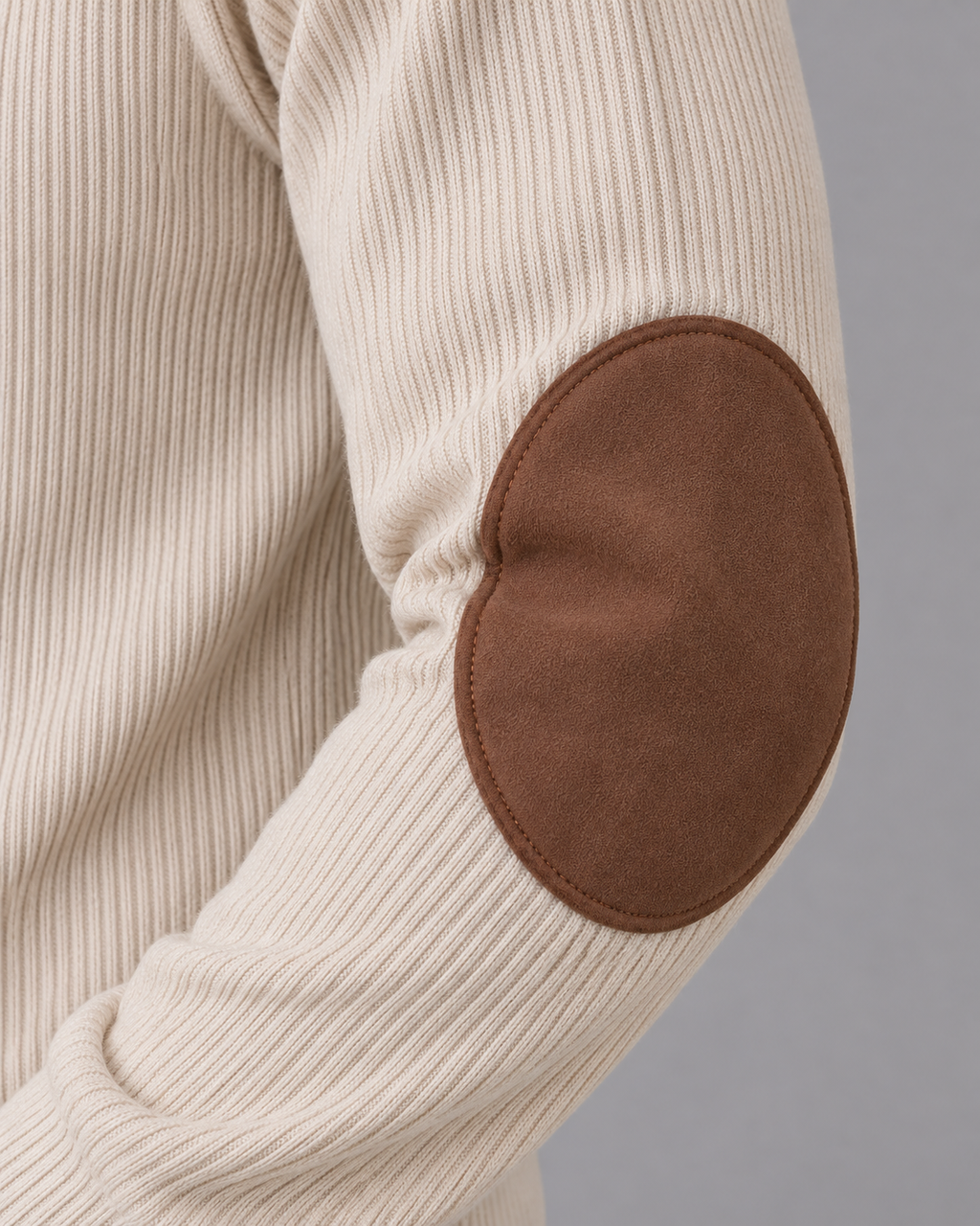 Men's Quarter Zip Jumper - Elbow Patch Ribbed Knit Contrast Collar