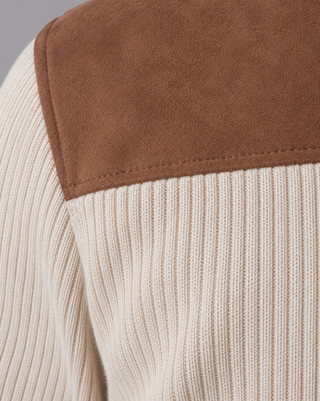 Men's Quarter Zip Jumper - Elbow Patch Ribbed Knit Contrast Collar