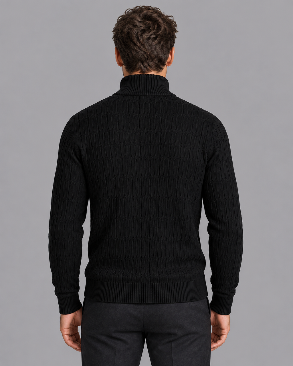 Men's Quarter Zip Jumper - Textured Funnel Neck Ribbed Knit
