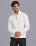 Men's Quarter Zip Jumper - Textured Funnel Neck Ribbed Knit