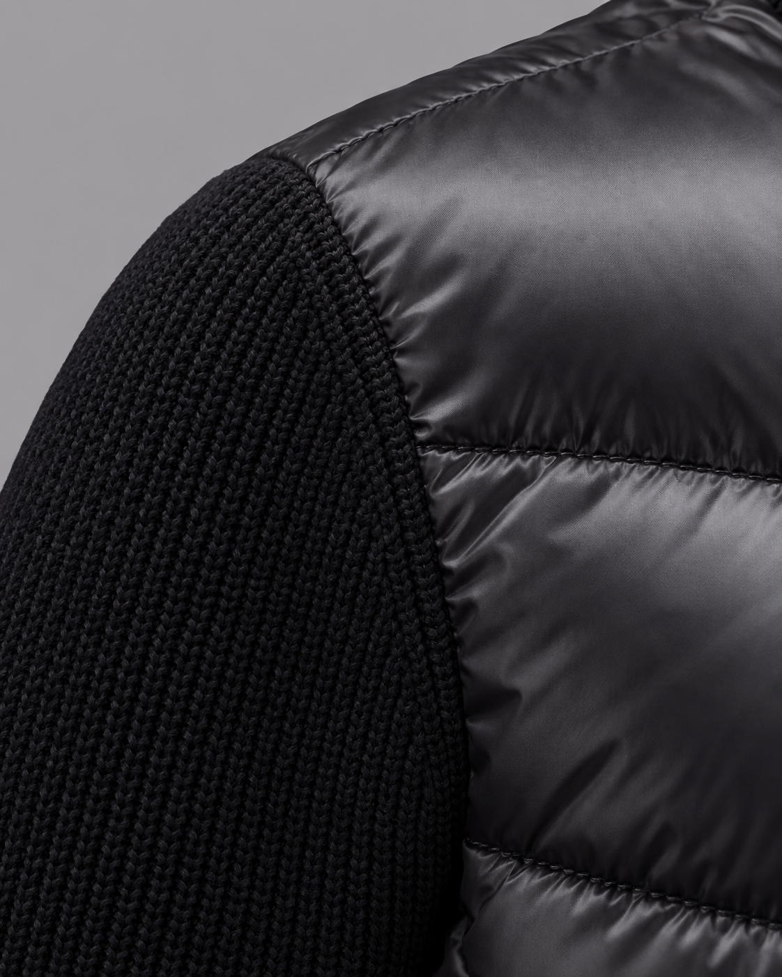 Men's Quilted Jacket - Hybrid Knit Sleeves Stand Collar Full Zip